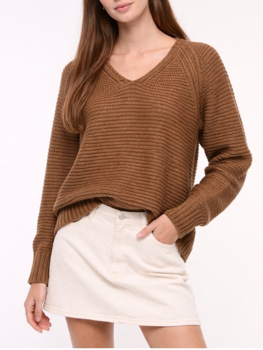 Universal Thread Brown V-Neck Knit Pullover Sweater Size XS